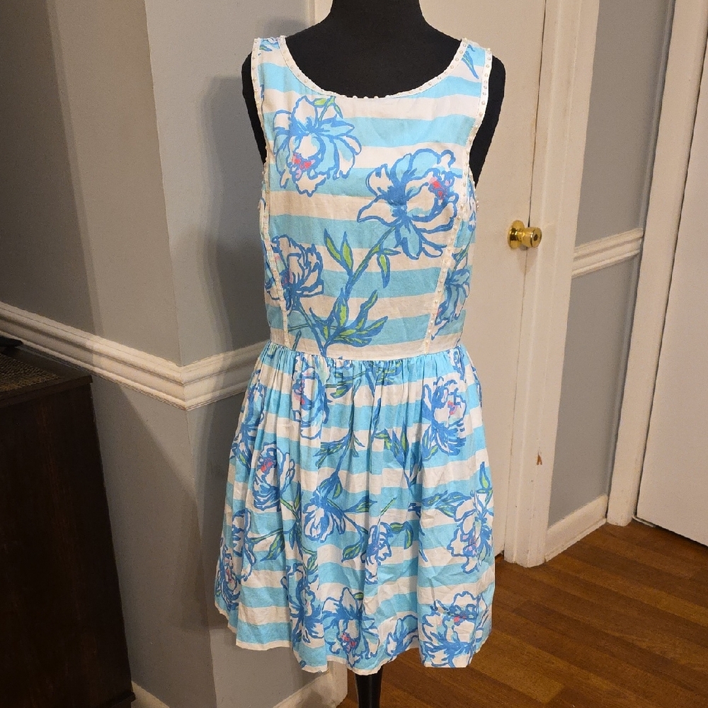 Lilly Pulitzer White and Blue Pleated Sundress